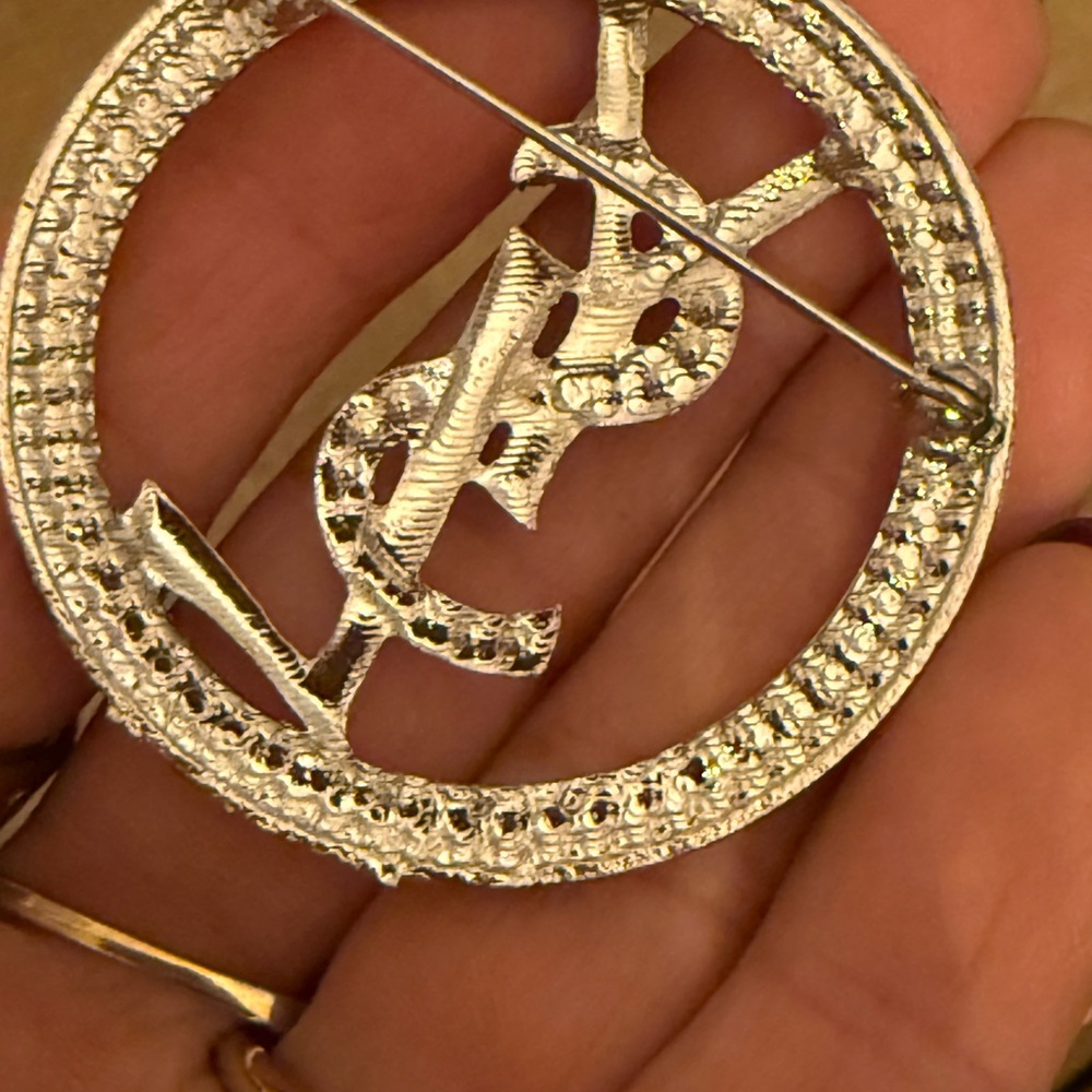 Rhinestone Monogram Circle Brooch - image 5